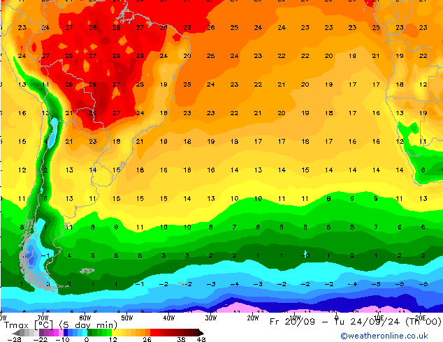 Max.temperatuur (2m) CFS zo 22.09.2024 12 UTC