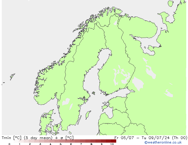 Min.temperatuur (2m) CFS do 04.07.2024 12 UTC