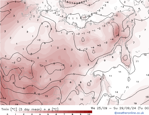 Min.temperatuur (2m) CFS do 10.10.2024 00 UTC