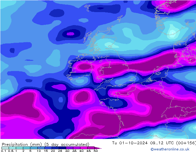 Srážky CFS So 28.09.2024 00 UTC