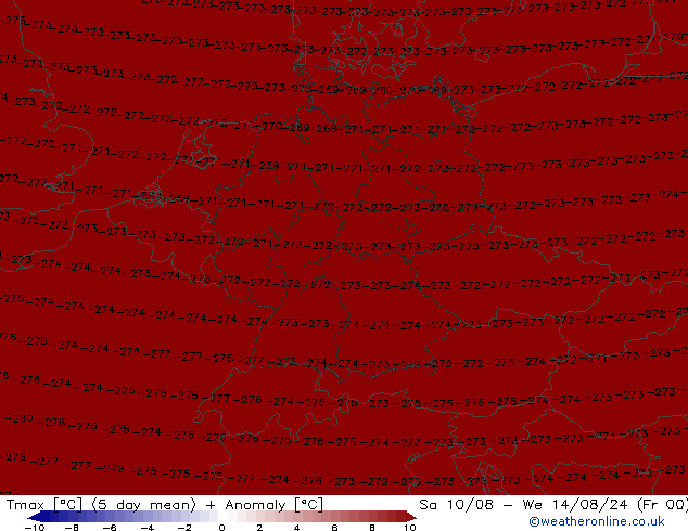 Max.temperatuur (2m) CFS za 10.08.2024 12 UTC