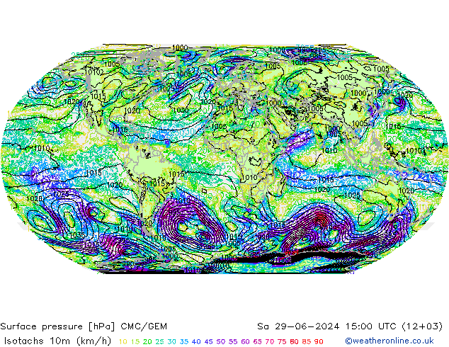 10米等风速线 (kph) CMC/GEM 星期六 29.06.2024 15 UTC
