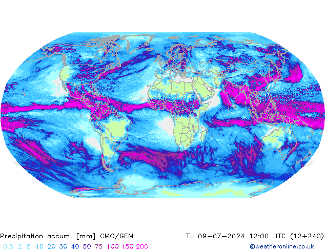 Precipitation accum. CMC/GEM 星期二 09.07.2024 12 UTC