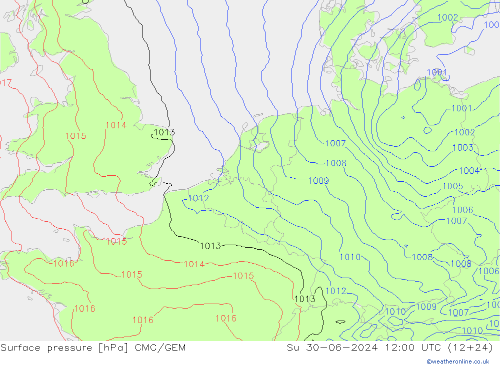 Luchtdruk (Grond) CMC/GEM zo 30.06.2024 12 UTC