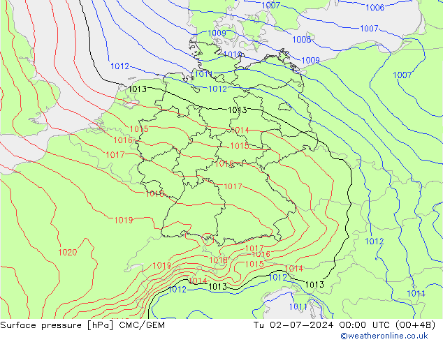 地面气压 CMC/GEM 星期二 02.07.2024 00 UTC