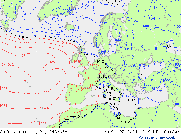 地面气压 CMC/GEM 星期一 01.07.2024 12 UTC