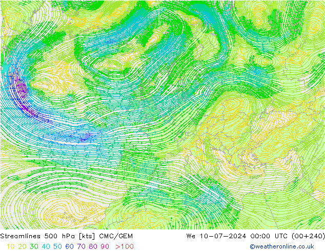 风 500 hPa CMC/GEM 星期三 10.07.2024 00 UTC