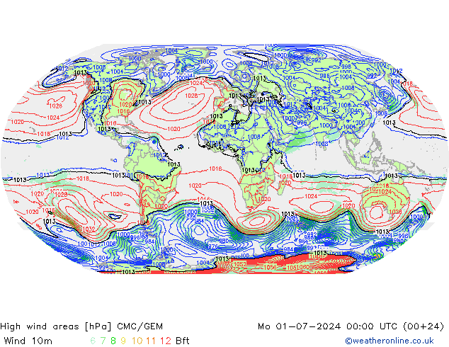 High wind areas CMC/GEM 星期一 01.07.2024 00 UTC