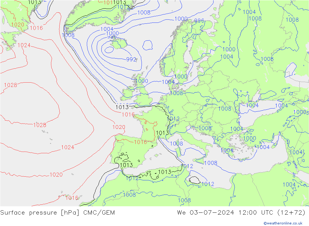 Luchtdruk (Grond) CMC/GEM wo 03.07.2024 12 UTC