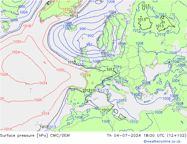 地面气压 CMC/GEM 星期四 04.07.2024 18 UTC