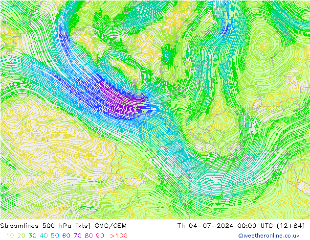 风 500 hPa CMC/GEM 星期四 04.07.2024 00 UTC