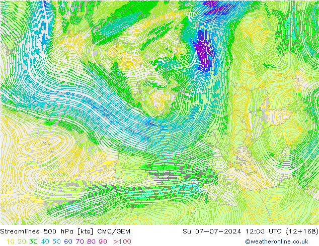 风 500 hPa CMC/GEM 星期日 07.07.2024 12 UTC