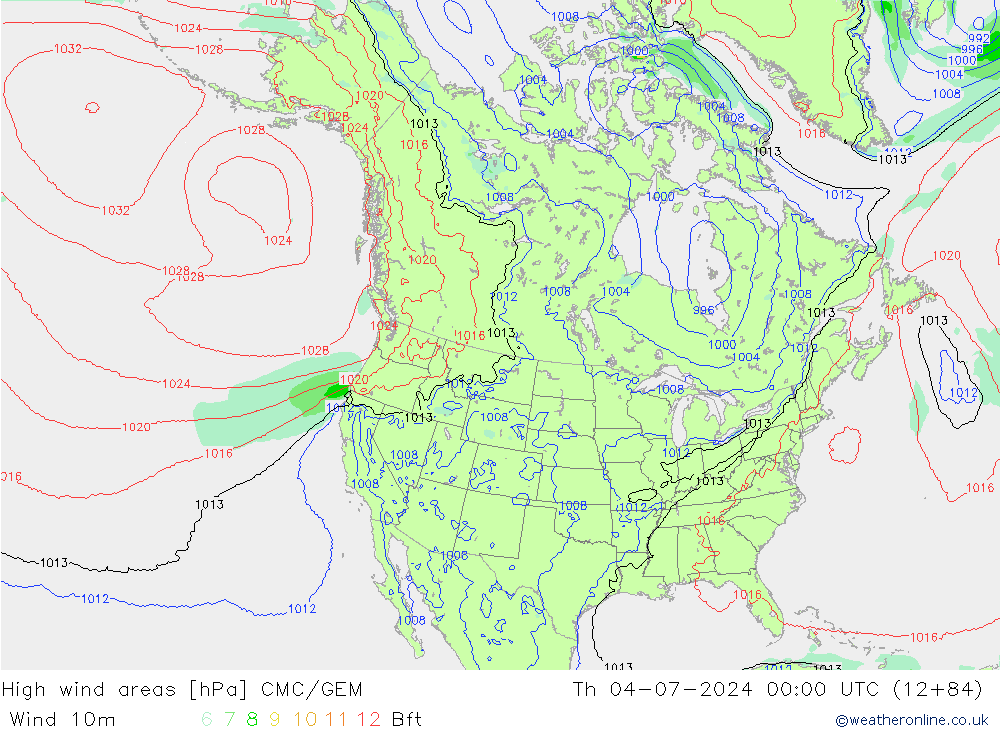 High wind areas CMC/GEM 星期四 04.07.2024 00 UTC