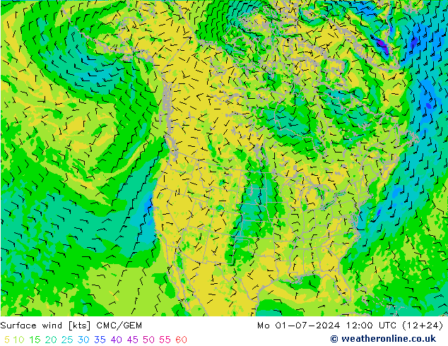 风 10 米 CMC/GEM 星期一 01.07.2024 12 UTC