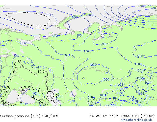 Luchtdruk (Grond) CMC/GEM zo 30.06.2024 18 UTC