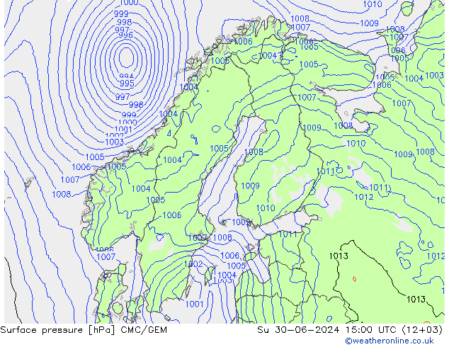 地面气压 CMC/GEM 星期日 30.06.2024 15 UTC