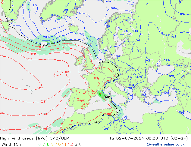 High wind areas CMC/GEM 星期二 02.07.2024 00 UTC