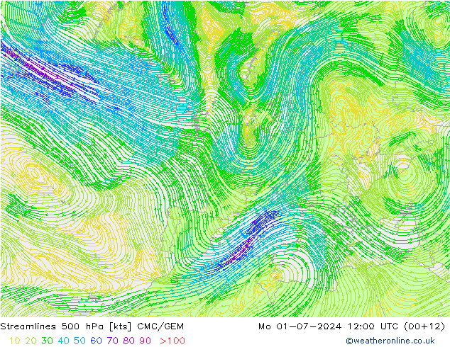 风 500 hPa CMC/GEM 星期一 01.07.2024 12 UTC
