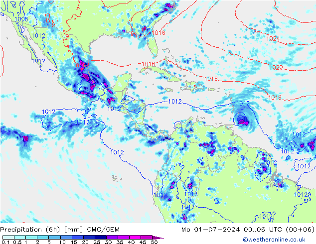 Totale neerslag (6h) CMC/GEM ma 01.07.2024 06 UTC