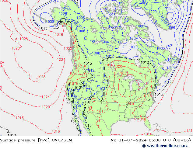 地面气压 CMC/GEM 星期一 01.07.2024 06 UTC