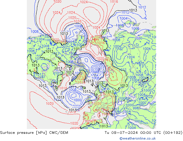Luchtdruk (Grond) CMC/GEM di 09.07.2024 00 UTC