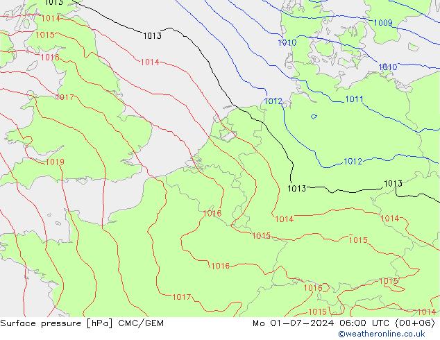 Luchtdruk (Grond) CMC/GEM ma 01.07.2024 06 UTC