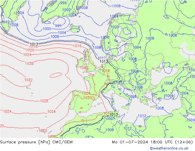 地面气压 CMC/GEM 星期一 01.07.2024 18 UTC
