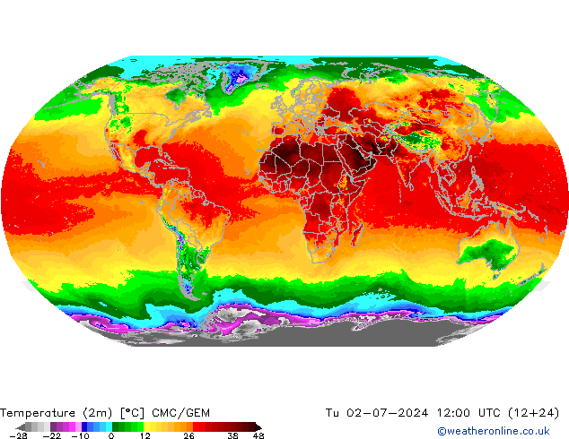 温度图 CMC/GEM 星期二 02.07.2024 12 UTC