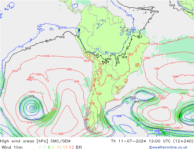 Windvelden CMC/GEM do 11.07.2024 12 UTC
