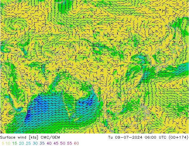 Wind 10 m CMC/GEM di 09.07.2024 06 UTC