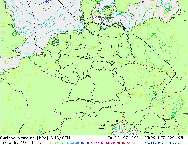 Isotachen (km/h) CMC/GEM di 02.07.2024 03 UTC