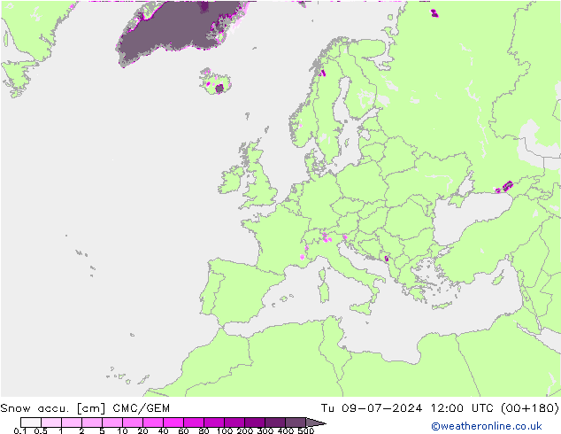 Snow accu. CMC/GEM 星期二 09.07.2024 12 UTC