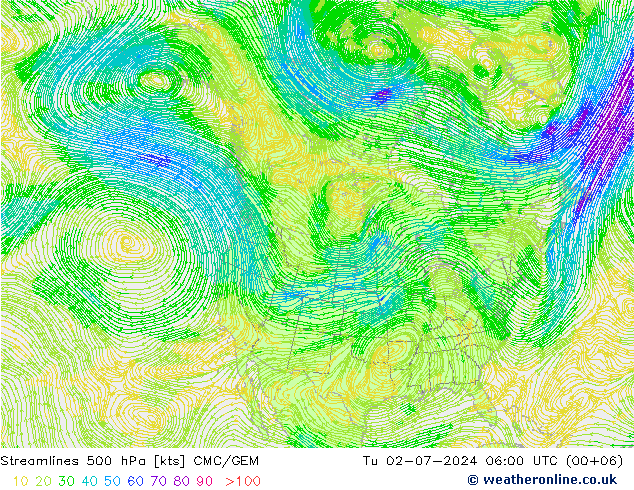 风 500 hPa CMC/GEM 星期二 02.07.2024 06 UTC