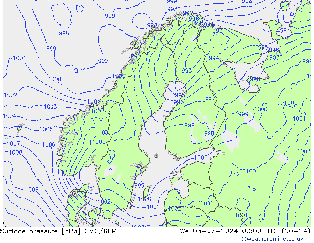 Luchtdruk (Grond) CMC/GEM wo 03.07.2024 00 UTC
