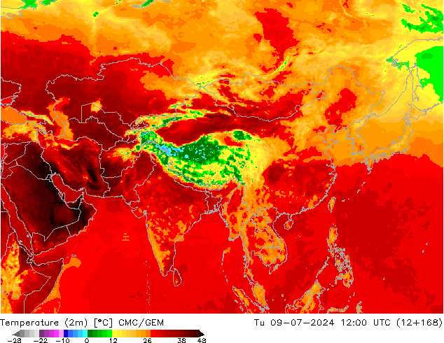 Temperatuurkaart (2m) CMC/GEM di 09.07.2024 12 UTC