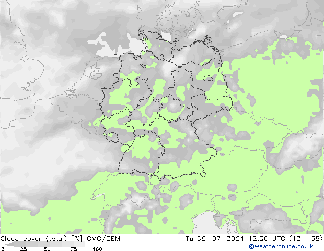 Bewolking (Totaal) CMC/GEM di 09.07.2024 12 UTC