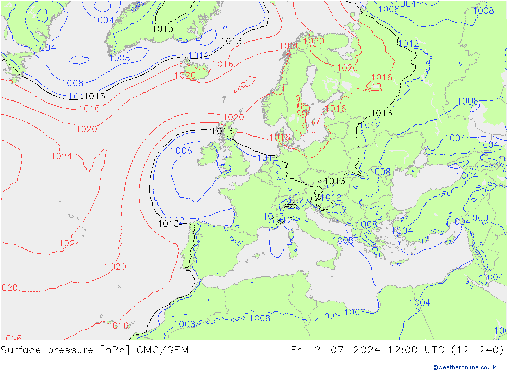 地面气压 CMC/GEM 星期五 12.07.2024 12 UTC