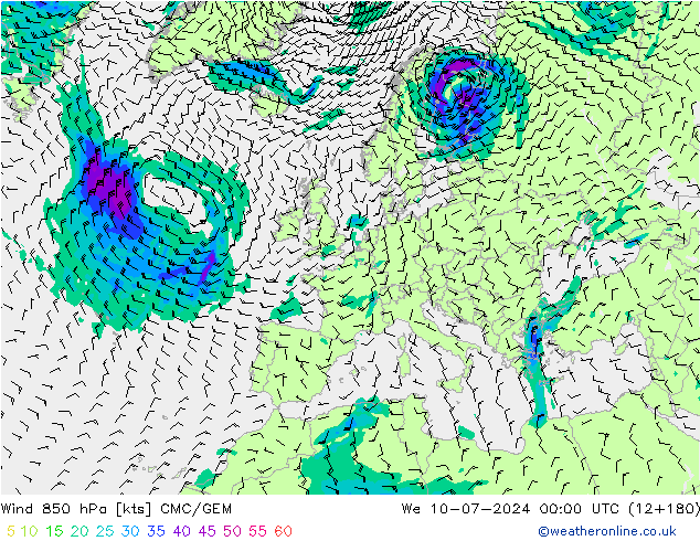 Wind 850 hPa CMC/GEM wo 10.07.2024 00 UTC