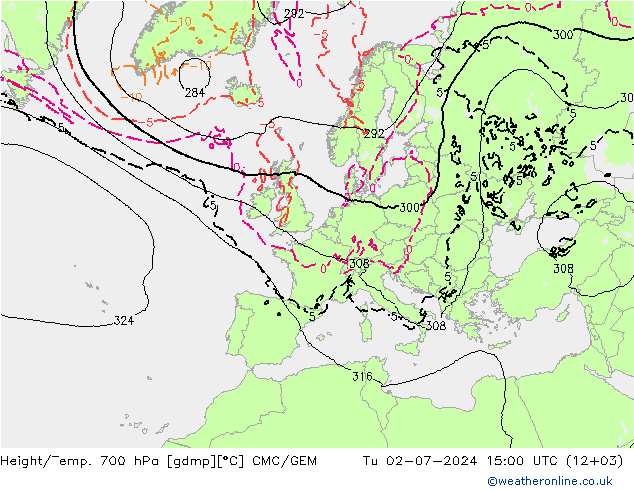 Hoogte/Temp. 700 hPa CMC/GEM di 02.07.2024 15 UTC
