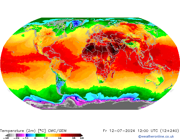 Temperatuurkaart (2m) CMC/GEM vr 12.07.2024 12 UTC