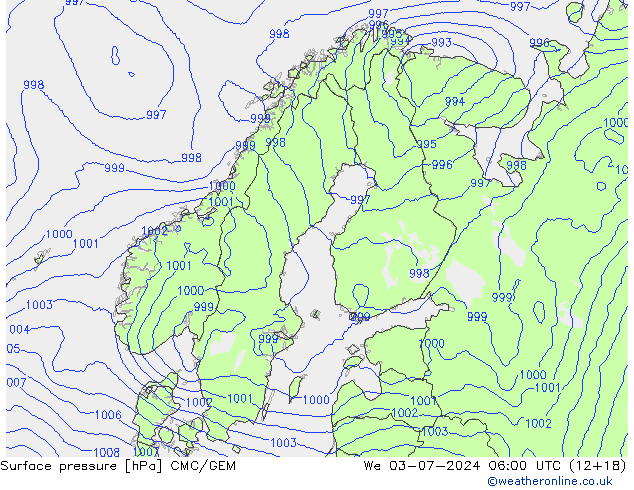 Luchtdruk (Grond) CMC/GEM wo 03.07.2024 06 UTC