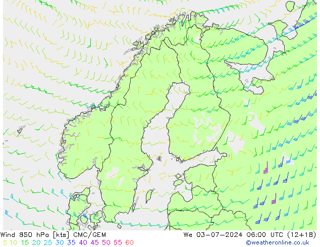 风 850 hPa CMC/GEM 星期三 03.07.2024 06 UTC