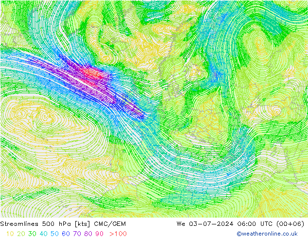 风 500 hPa CMC/GEM 星期三 03.07.2024 06 UTC