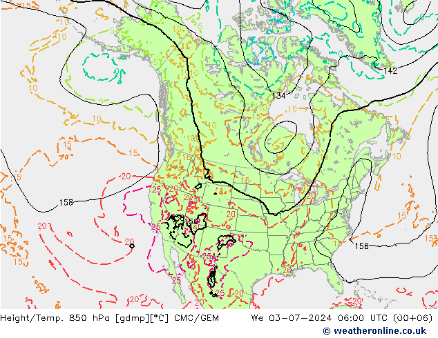 Hoogte/Temp. 850 hPa CMC/GEM wo 03.07.2024 06 UTC