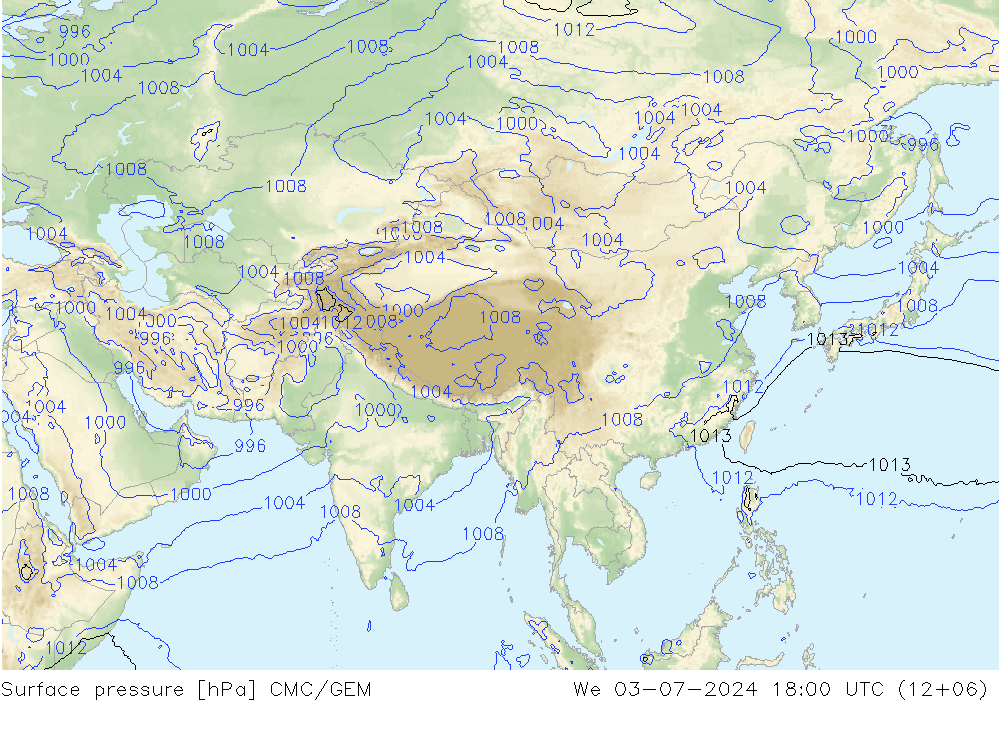 Luchtdruk (Grond) CMC/GEM wo 03.07.2024 18 UTC