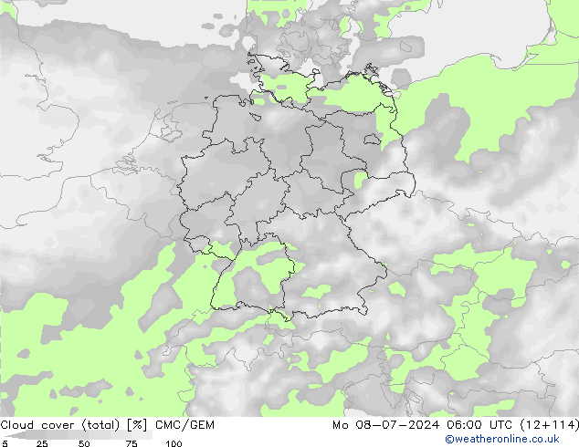 Bewolking (Totaal) CMC/GEM ma 08.07.2024 06 UTC