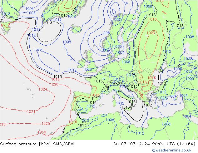 地面气压 CMC/GEM 星期日 07.07.2024 00 UTC