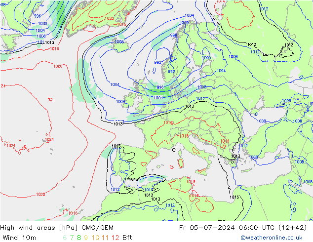 High wind areas CMC/GEM 星期五 05.07.2024 06 UTC