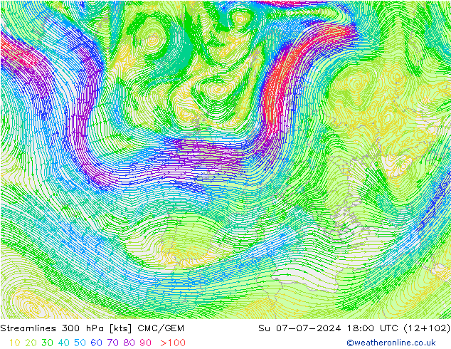 风 300 hPa CMC/GEM 星期日 07.07.2024 18 UTC