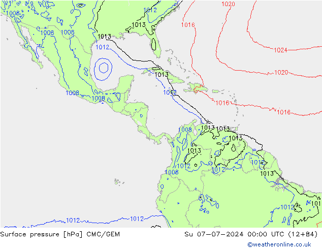 Luchtdruk (Grond) CMC/GEM zo 07.07.2024 00 UTC
